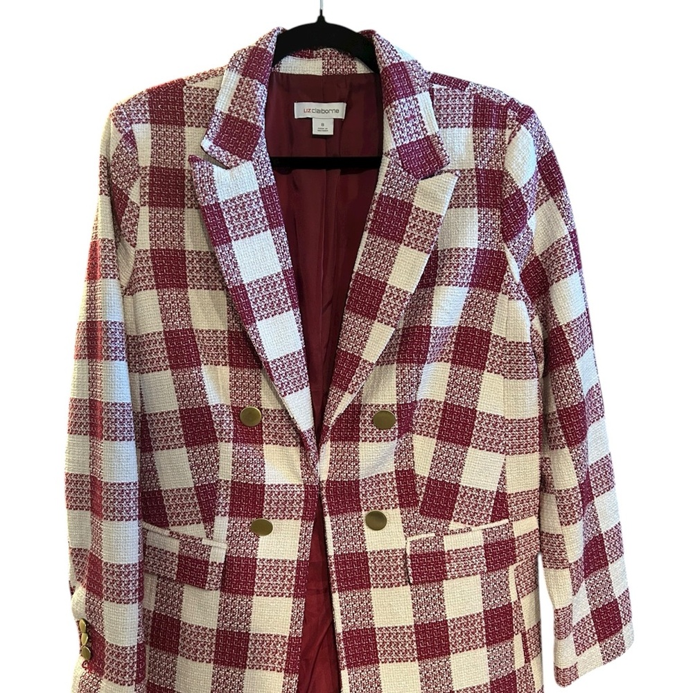 Liz Claiborne Magenta and Cream Checkered Blazer